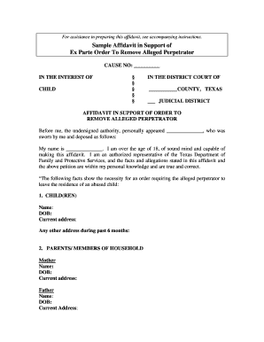Affidavit in Support of Ex Parte Order to Remove Alleged Perpetrator