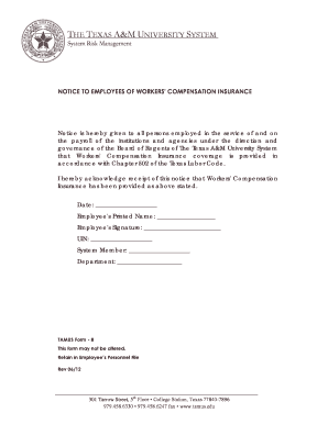 Texas A&M University System Workers' Compensation Notice