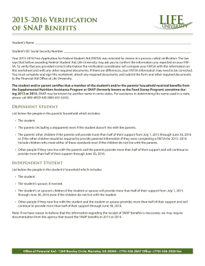 2015-2016 Verification of SNAP Benefits