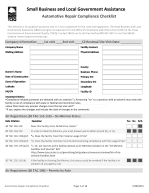 Texas Automotive Repair Compliance Checklist