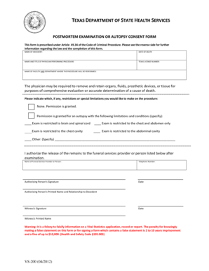 Texas Postmortem Examination or Autopsy Consent Form