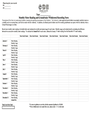 Monthly Meter Reading and Groundwater Withdrawal Recording Form
