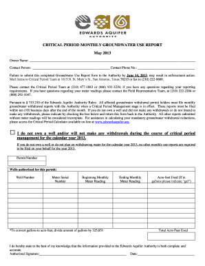 Critical Period Groundwater Use Report