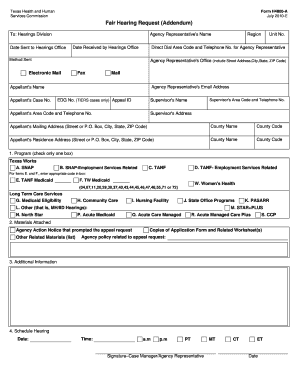 Texas Fair Hearing Request Addendum