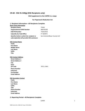 ESG Supplement to the CAPER Form