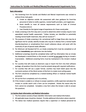 Suicide and Medical/Mental/Developmental Impairments Form