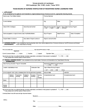 Texas Board of Nursing RN Licensure Verification Form