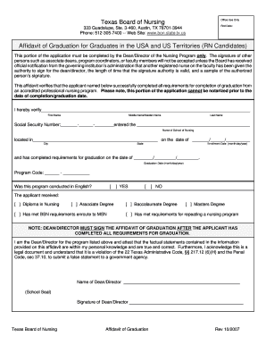 Texas Board of Nursing Affidavit of Graduation