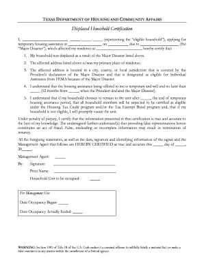 Texas Displaced Household Certification