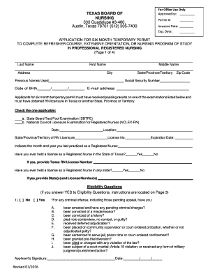 Texas Six Month Temporary Nursing Permit Application
