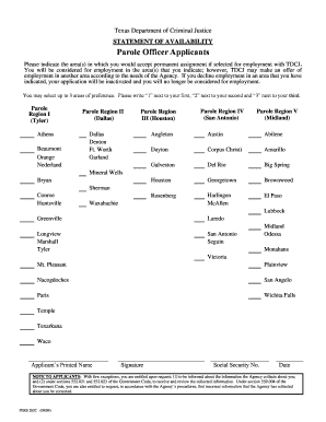 Texas Parole Officer Availability Statement
