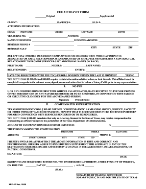 Texas Fee Affidavit Form