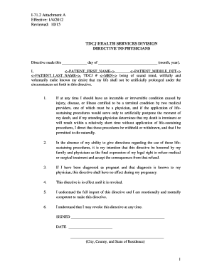 TDCJ Physician Directive Form I-71.2