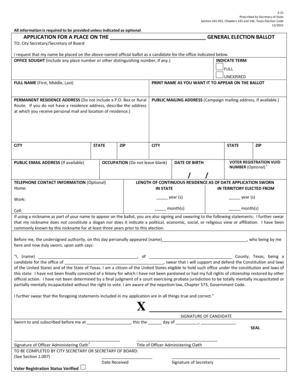 Texas General Election Ballot Application Form