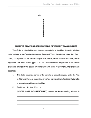 Texas QDRO Form for Teacher Retirement System