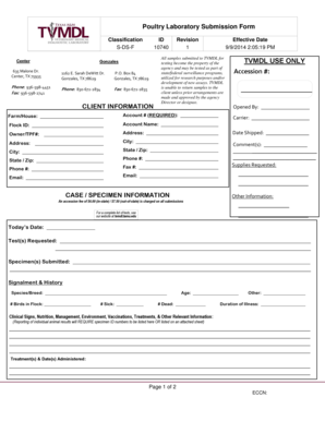 Poultry Laboratory Submission Form