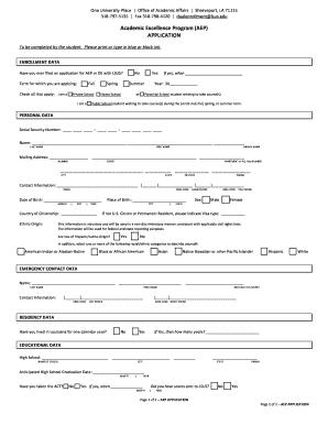 Louisiana State University Shreveport Academic Excellence Program Application