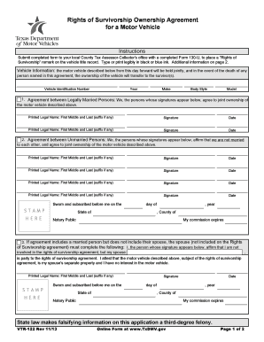 Rights of Survivorship Motor Vehicle Agreement