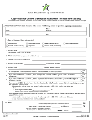 Texas General Distinguishing Number Application