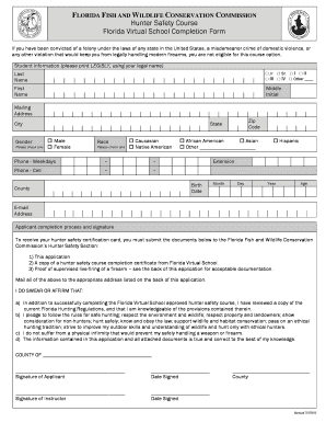 Florida Hunter Safety Course Completion Form