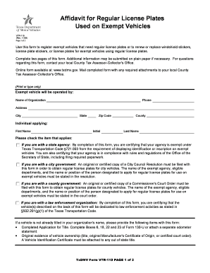 Affidavit for Regular License Plates