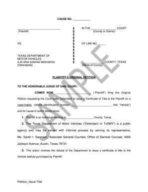 Texas Certificate of Title Petition