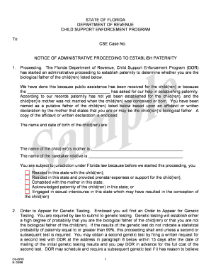 Florida Paternity Establishment Notice