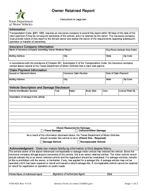 Texas Owner Retained Vehicle Report