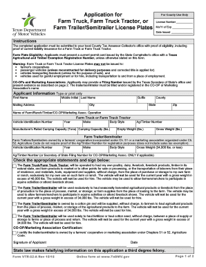 Texas Farm Vehicle License Plate Application