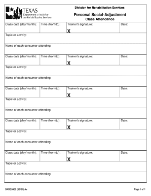 DARS Class Attendance Form