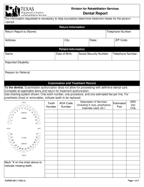 Dental Report for Rehabilitation Services