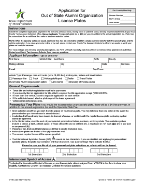 Texas Specialty License Plate Application