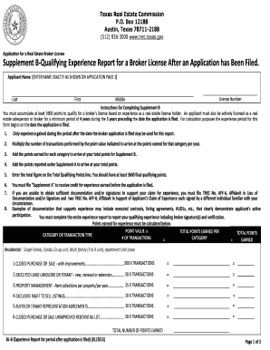 Texas Real Estate Broker License Application Supplement B