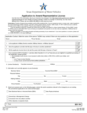 Texas Dealer License Amendment Application
