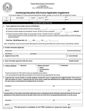 Texas Real Estate Commission CE Course Application Supplement