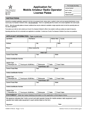 Texas Mobile Amateur Radio Operator License Application