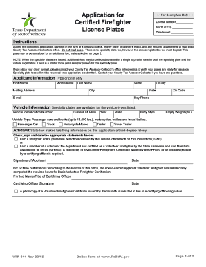 Texas Certified Firefighter License Plate Application