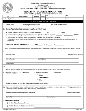 Texas Real Estate Course Application
