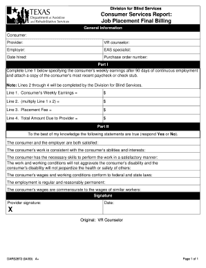 Job Placement Final Billing Form