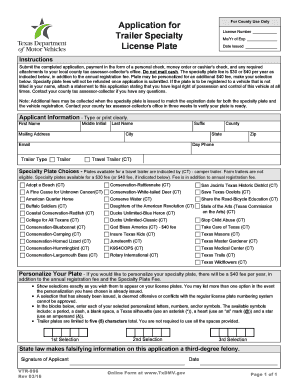 Texas Trailer Specialty License Application