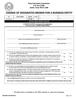 Change of Designated Broker for Business Entity