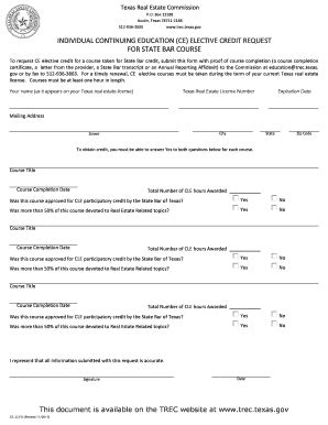 Texas Real Estate Commission Continuing Education Credit Request