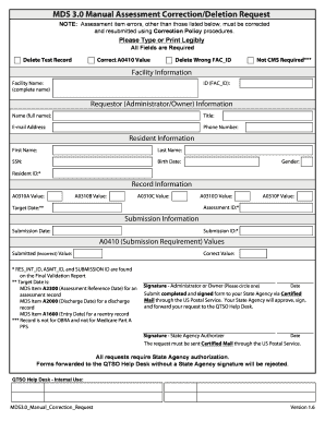 MDS 3.0 Manual Assessment Correction Request