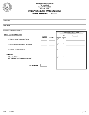 Texas Inspector Course Approval Form