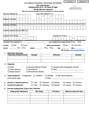 Antipsychotic Prior Authorization Form for Children
