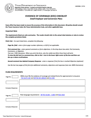 Texas HMO Evidence of Coverage Checklist