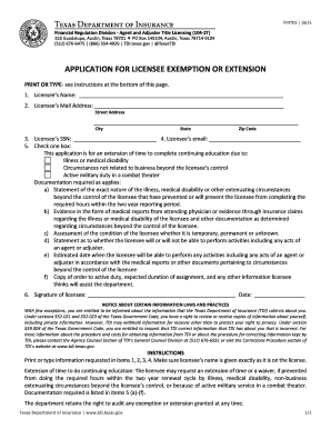 Texas Licensee Exemption or Extension Application
