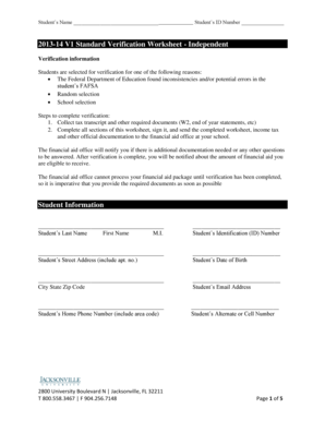 2013-14 Standard Verification Worksheet - Independent