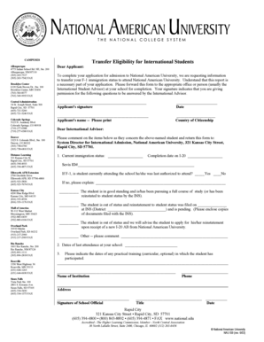 Transfer Eligibility Form for International Students