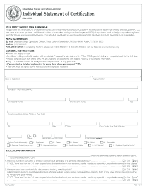 Texas Bingo License Individual Statement of Certification